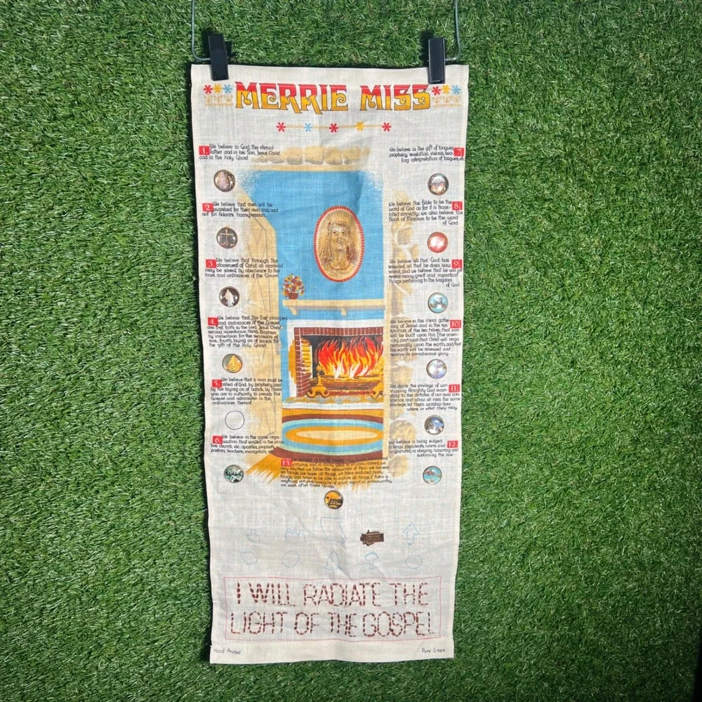 Vintage Merrie Miss LDS Articles of Faith Linen Wall Hanging Tapestry